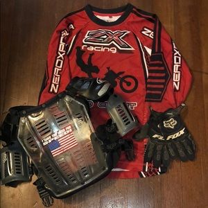 Youth moto cross chest protector gloves shirt